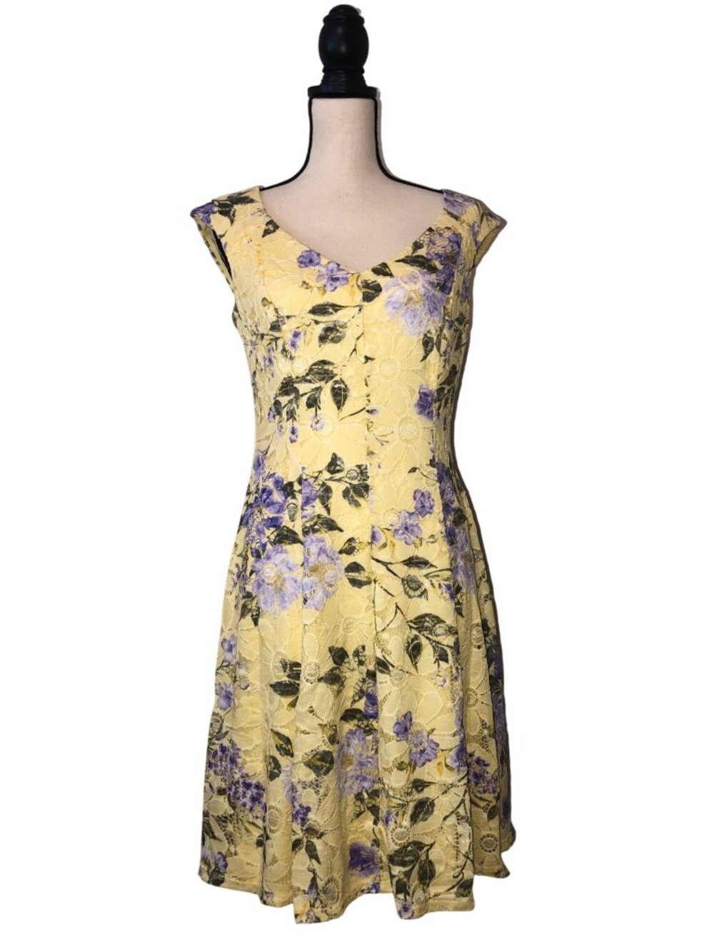 Wedding Guest Dress Crochet Lace Size 6 Yellow Purple Floral Fairy Cottagecore